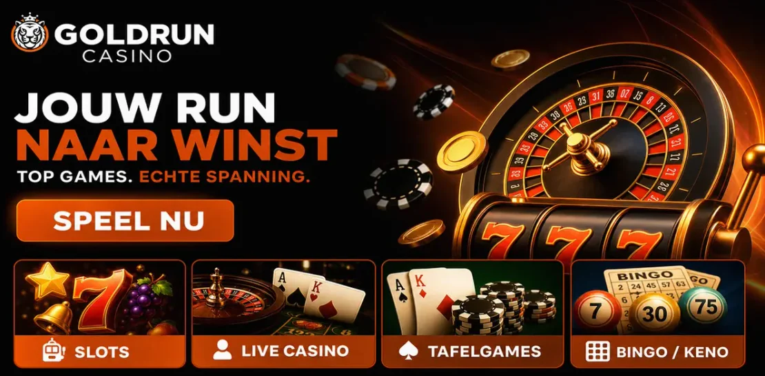 Goldrun Casino met een overzicht van slots, live casino, tafelspellen en bingo